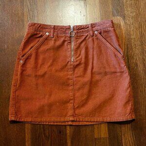 Topshop Moto Rust Corduroy Zip Front Mini Skirt 100% Cotton US 8